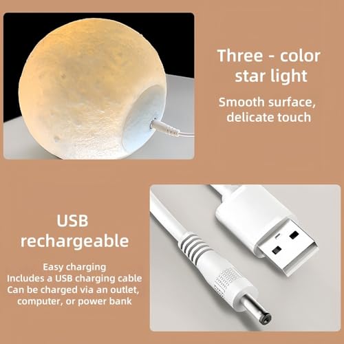 Narrow Bedside Table with Star Touch Lamp, Cream Style Nightstand