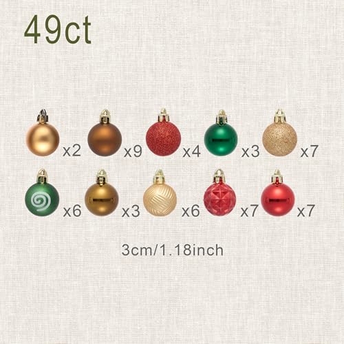 DecorbyHannah 49ct Red & Gold Mini Christmas Ornaments Set Tree Decoration