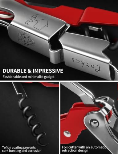 CORKAS Red Handcrafted Waiter Corkscrew with Double Hinged & Bottle Opener
