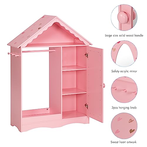 Kids Dollhouse Dress Up Wardrobe with Mirror and Storage Closet