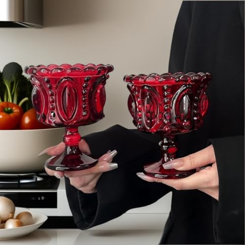 Vintage Embossed Footed Dessert Cups, Set of 2 Elegant Glass Goblets