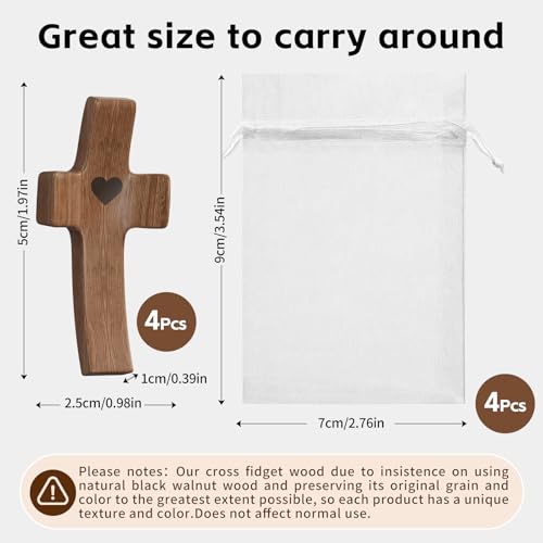 Wooden Pocket Cross Fidget Set (4 Pcs) - Anxiety Relief & Prayer Tool