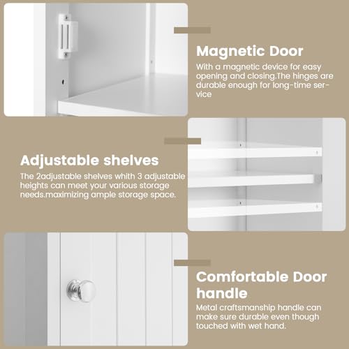 67" Tall Bathroom Storage Cabinet with 2 Doors, Drawer & Adjustable Shelves