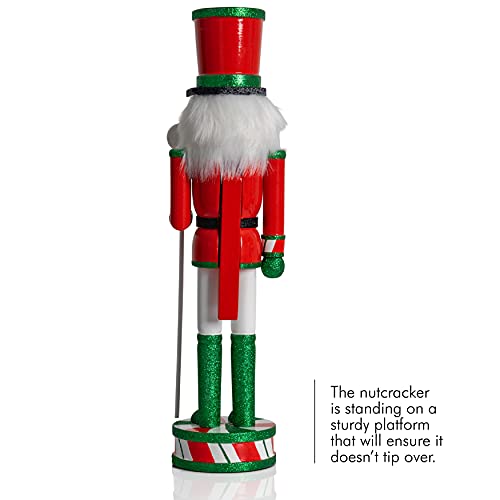 15-Inch Wooden Peppermint Nutcracker Figurine Christmas Candy Soldier Decor