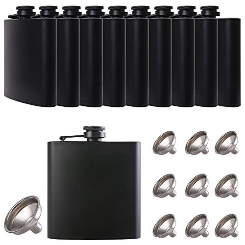 10 pcs Stainless Steel Liquor Hip Flasks with Funnels Gift Set - 6oz Leakproof for Camping, Weddings, Parties