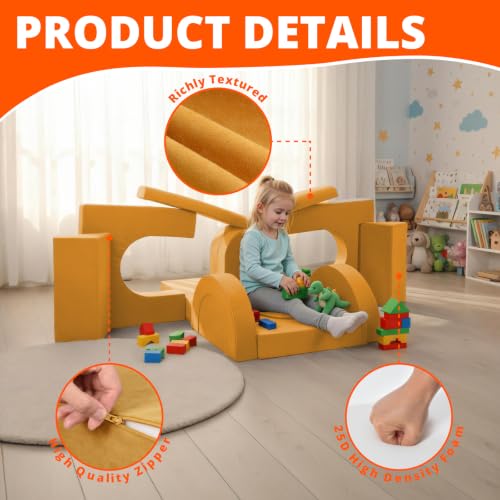 16-Piece Modular Kids Play Couch, Convertible Foam Building Fort Sofa