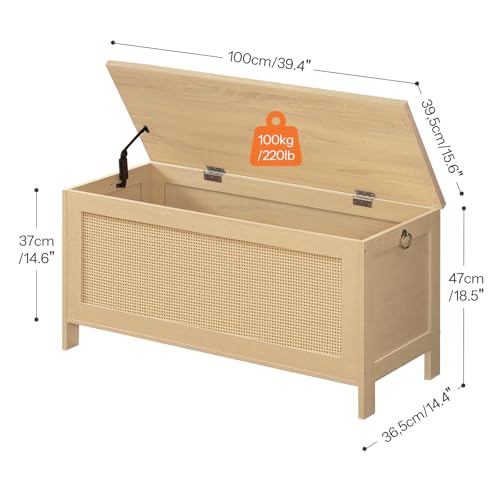 39.4-Inch Storage Bench with Faux Rattan Front and Safety Hinge