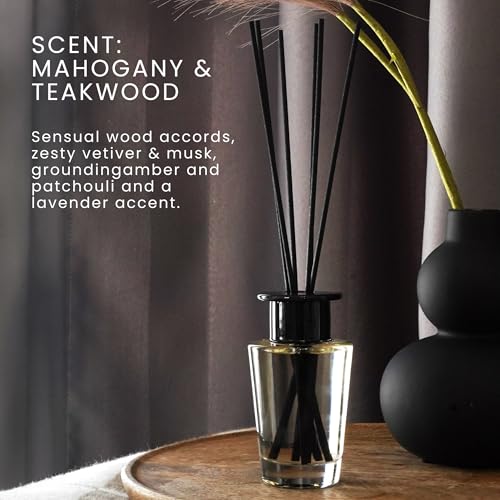 Mahogany & Teakwood Reed Diffuser Set - 3.4 Fl Oz Natural Home Fragrance