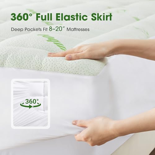 GRUSIGN Cooling Bamboo Mattress Pad - Full Size Pillow Top Topper, Green