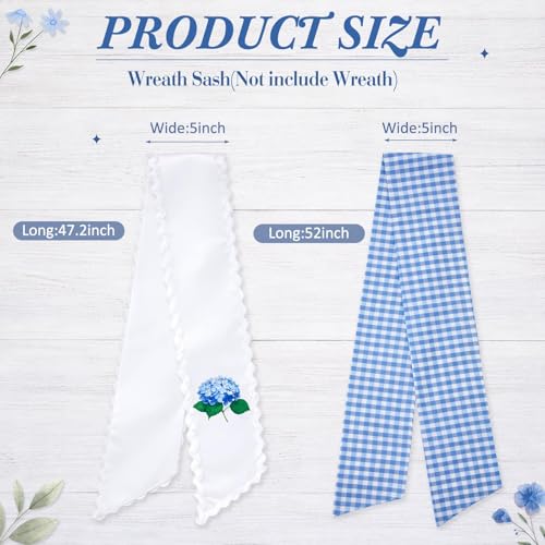 Hydrangea Wreath Sash 2 Piece Set Ric Rac Trim Front Door Decor