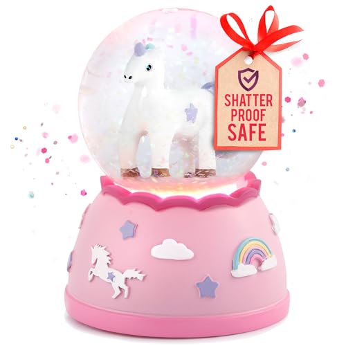 Miniature Shatterproof Unicorn Snow Globe with Light-Up Glitter