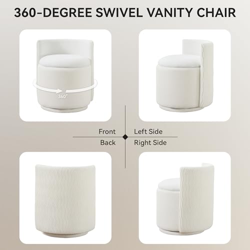 Velvet Vanity Chair with Hidden Storage, 360° Swivel Makeup Stool