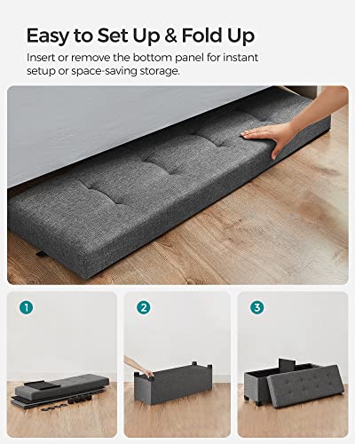 Foldable Storage Ottoman Bench with Legs, 43-Inch Linen-Look Foot Rest