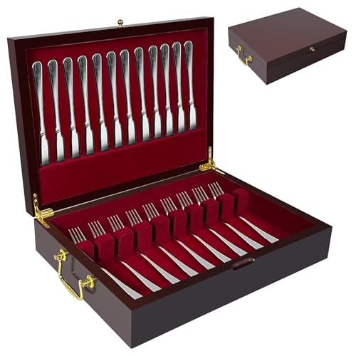 Solid Wood Silverware Storage Chest with Velvet Lining and Handles
