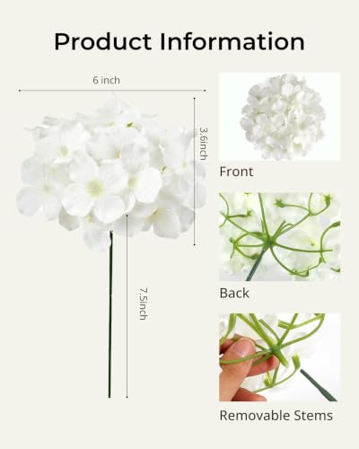 64 Pack Silk Hydrangea Artificial Flowers with Stems - Faux Ivory Floral Heads