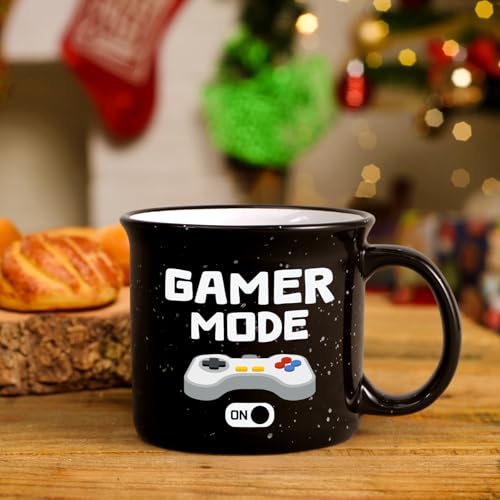 Cabtnca Black Gamer Mode ON Mug 15oz Christmas Gaming Gifts for Men & Teens