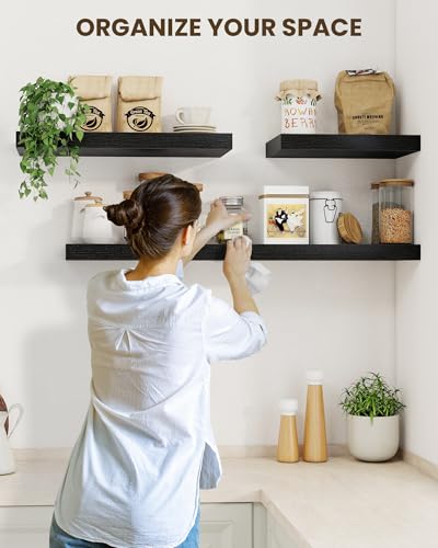 30-Inch Floating Wall Shelves, Set of 2 Rustic Wood Shelves for Home Decor