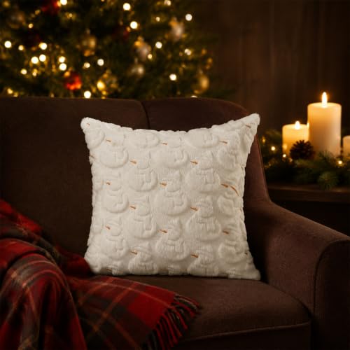 CAIBO 2-Pack Christmas Snowman Pillow Covers 18x18 Inches Faux Fur Decor