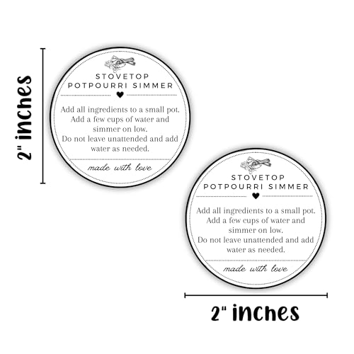 Stovetop Potpourri Instruction Labels - 250 Pack 2-Inch Circular Stickers for Christmas Home Fragrance
