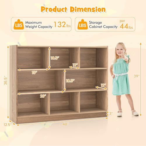 8-Section Kids Toy Storage Organizer - 3-Tier Wooden Classroom Bookshelf