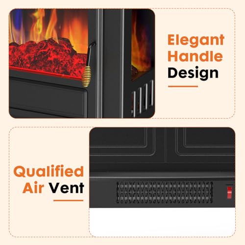 Freestanding Electric Fireplace Heater 26 Inch with 3D Flame and Remote