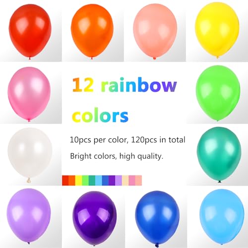 Rubfac Rainbow Balloons 12 Inch 120 Pack Assorted Colors Latex Party Decor