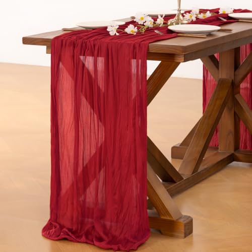 Socomi Red Cheesecloth Table Runner 10ft Fall Boho Wedding Party Home Decor