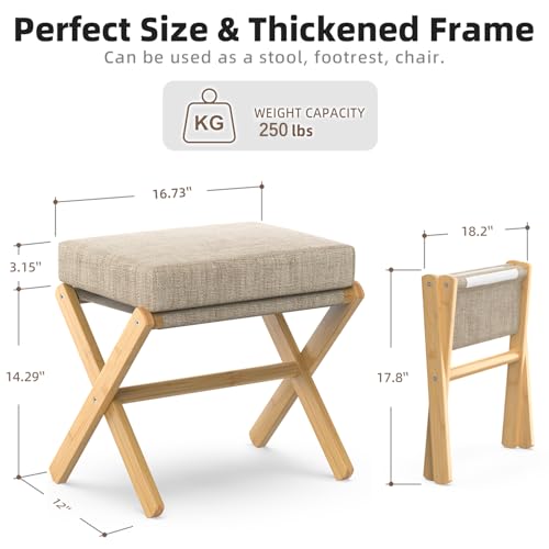 Foldable Bamboo Foot Stool Ottoman with Thick Foam Cushion