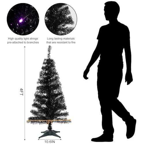 4FT Lighted Black Halloween Tree with 70 Purple LED Lights & Timer