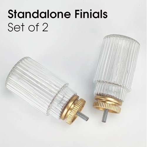 Gold Ribbed Glass Curtain Rod Finials Set of 2, 1-1/8 Inch Diameter Compatibility