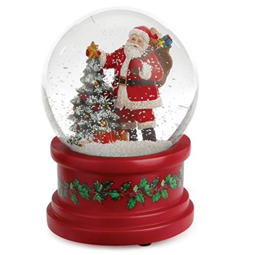 Roman Santa Globe with Tree and Music - 5.75 Inch Holiday Glitter Decor