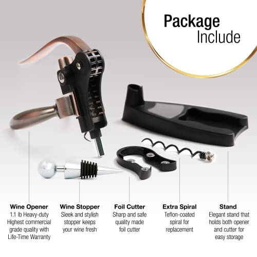 Luxiluxy Luxury Gold Wine Bottle Opener Set 2024 Upgrade – Corkscrew, Foil Cutter, Stopper & Stand