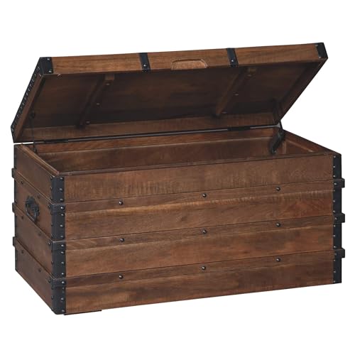 Rustic Wood Storage Trunk Coffee Table with Hinged Lid