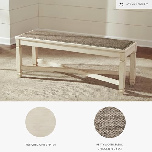 50-Inch Upholstered Dining Bench, Antique White Farmhouse Seating
