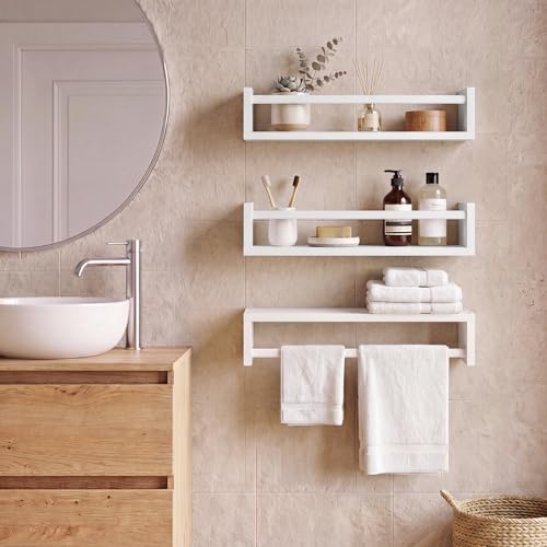 Set of 3 Floating Nursery Wall Shelves, 16.5-inch Solid Wood Book Ledges