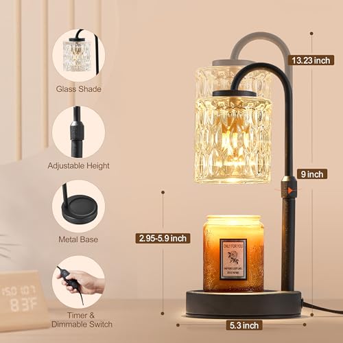 Height Adjustable Dimmable Candle Warmer Lamp with Timer for Jar Candles