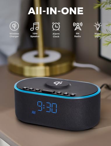 Wireless Charging Alarm Clock with Bluetooth Speaker and FM Radio