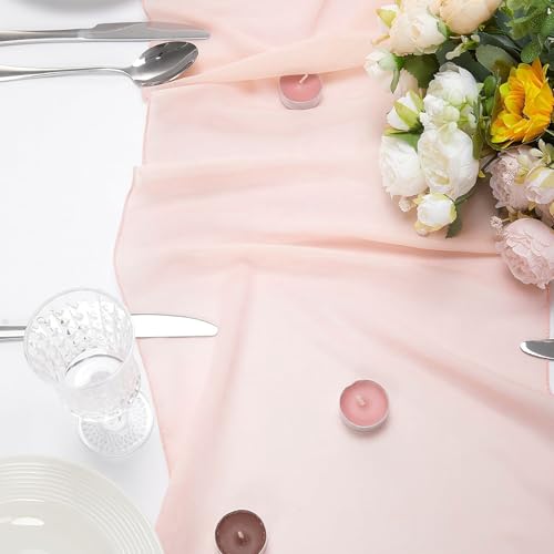 LINNUO HOURSE Pink Sheer Chiffon Table Runner 35x12 Inches 12 Pack for Weddings