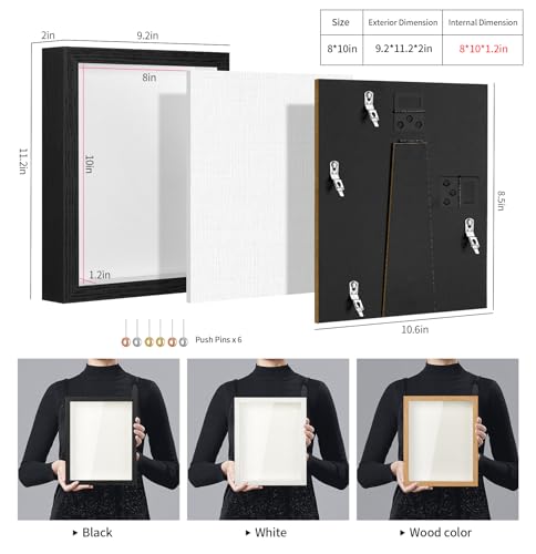 8x10 Black Shadow Box Frame with Real Glass Panel & Linen Backing