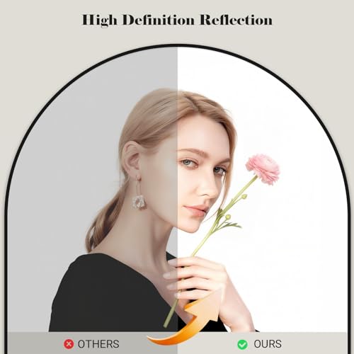 57" x 20" Arched Full Length Floor Mirror, Black Aluminum Alloy Frame