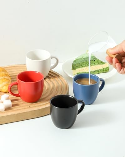 HASENSE 3 OZ Black Ceramic Espresso Cups Set of 4, Stackable Demitasse Coffee Mugs