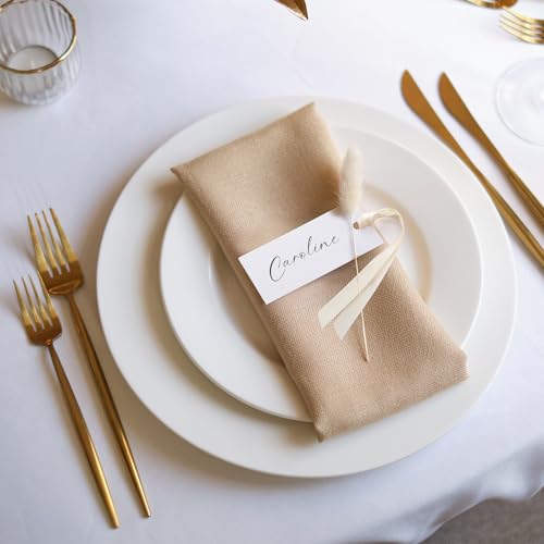 50 Pcs Blank Wedding Place Cards with Beige Satin Ribbons