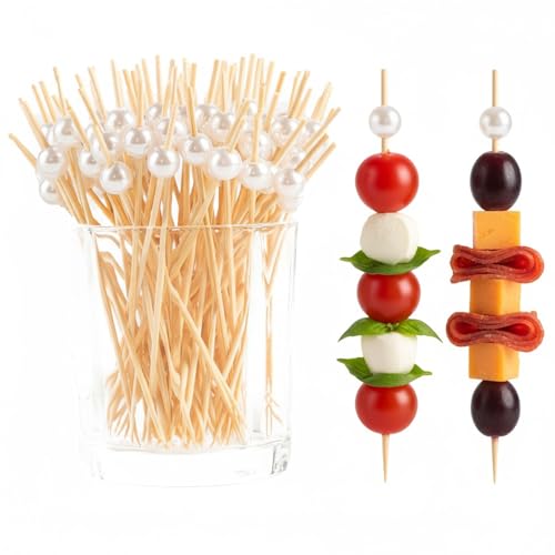 White Cocktail Picks - 200 Pcs Bamboo Skewers for Weddings & Parties
