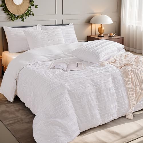 Boho Tufted Duvet Cover Set Queen Size - Soft 3-Piece Microfiber Bedding