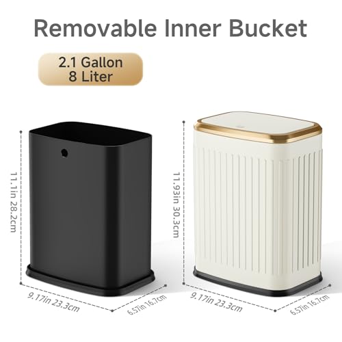 Small Bathroom Trash Can with Pop-Up Lid, 2.1 Gallon Stainless Steel Wastebasket
