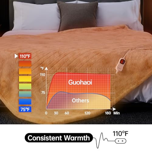 Electric Heated Blanket - Soft Faux Rabbit Fur Throw, 50"x60", 10 Heat Levels