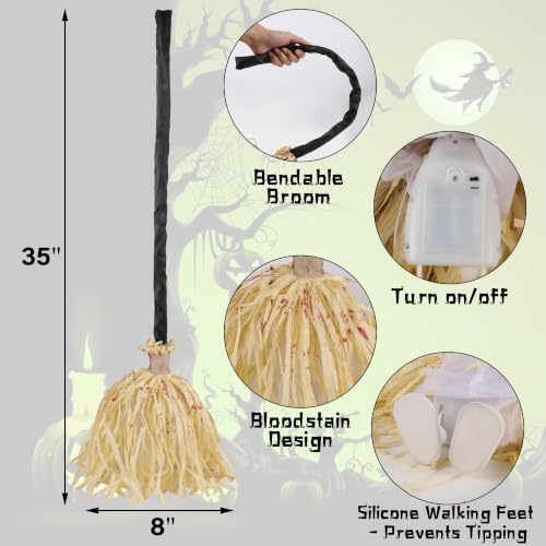 35" Animated Witches Broomstick - Sound & Touch Activated Halloween Decor
