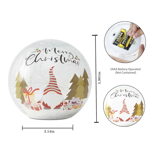 LED Crackle Glass Globe Table Lamp - Santa & Tree Pattern Battery Operated