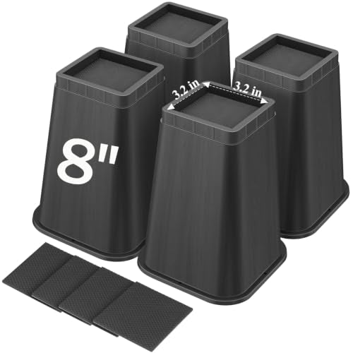 8 Inch Heavy Duty Bed Risers - Set of 4 Adjustable Furniture Risers