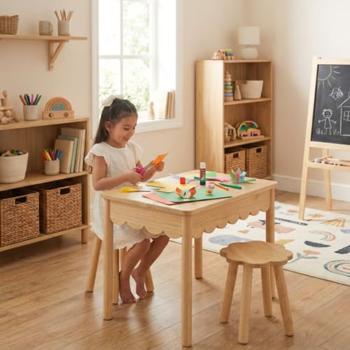 Solid Wood Kids Table and Chair Set with Lift-Top Hidden Storage